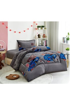 Buy Comforter Set Soft Velvet Winter Bedspread lined With fur With Children's Drawings, 3 pieces, Single size in Saudi Arabia