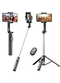 اشتري Selfie Stick, Extendable Selfie Stick Tripod with Wireless Remote, Portable Phone Tripod Stand for Group Selfie/Live Streaming/Video Recording Compatible with All Cellphone, Compact Size & Lightweight في الامارات