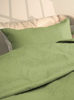 Buy 3pcs 100% Cotton Quilt Set Moroccan Green Suitable for Queen , King and Super King Size Bed in UAE