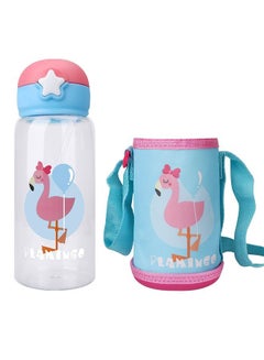 اشتري Kids Water Bottle for School, 700ml BPA-Free Reusable Leak-proof Durable Flamingo Print Plastic Water Bottles with Straw and EVA Cup Cover, Anti-dust Spout Cover في الامارات