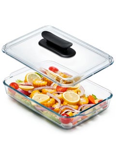 Buy 3 Liter Glass Casserole Dish With Glass Lid (-Lid NOT Oven Safe), Easy Grip Handle Oval Oven Safe Glass Bakeware with Lid (3 Liters-Rectangular) in UAE