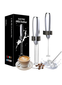 Buy Milk Frother Handheld, Kitchen Powerful Electric Foam Maker with Stand, Battery Powered Foamer Blender Drink Mixer for Coffee Latte Cappuccino Hot Chocolate Matcha Egg（Silver） in Saudi Arabia