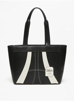 Buy Women's Colourblock Tote Bag with Logo Detail and Double Handle in UAE