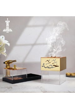 اشتري مبخرة ذهبي بإسم حصه مبخرة مصنوعه من الاكريلك الشفاف والذهبي في السعودية