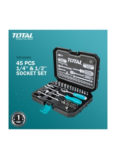 Buy TOTAL Versatile 1/4-Inch Drive Toolkit 45-Piece Socket Set for Mechanics and DIY Enthusiasts -THT141451 in Saudi Arabia