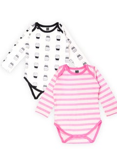 اشتري Kidbea 100% Organic cotton baby Pack of 2 onesies Unisex |Cup and Strip pink في الامارات