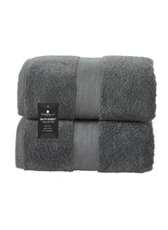 Buy Premium 100 % Combed Cotton 2-Pcs Bath Sheet Set  (85 X 172 CM) 600 GSM Large Towel, Highly Absorbent, Quick Dry,Best Towel for Bathroom, Spa And Hotel,Grey in UAE