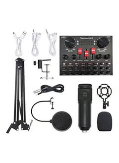 Buy Professional Sound Card And Microphone Kit, Adjustable Clip, Dual Audio Ports with Three-Legged Stand, Smart Reception, Compatible with Any Usb Device,Suitable for Studio Recording/Broadcasting(Black) in Saudi Arabia