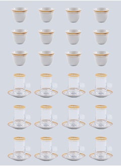 Buy 36-Piece Tea & Coffee Glass And Porcelain Set White/Gold/Clear, Serve for 12 in Saudi Arabia