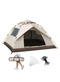 Buy 3-4 Person Camping Dome Tent Quick Setup Outdoor Tent Windproof & Rainproof Ultraviolet Protecting Shelter with 2 Door & 2 Window for Outdoor Camping Hiking Backpacking Beach（Beige） in UAE