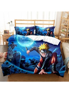 Buy Naruto Movie Theme Bed Sheet Set ,  3D Printed Cartoon Bed Sheet Set with 1 Quilt Cover and 2 Pillowcases for Child , Comforter Set  All Season Everyday Use Bedding Set 200*200 in Saudi Arabia