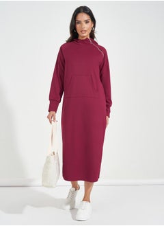 Buy Solid Flipper Zip Detail Sweatshirt Midi Dress in Saudi Arabia