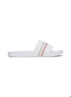 Buy Women's Corporate Stripes Pool Flip Flops - Polyester, White in Saudi Arabia