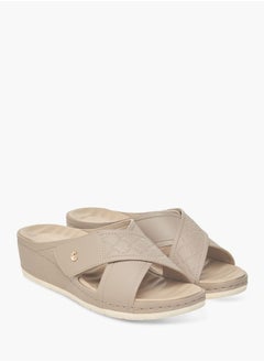 Buy Women Textured Slip-On Cross Strap Sandals in Saudi Arabia