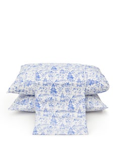 اشتري Duvet Cover Set - 3 Pieces for Single Bed - 1  Duvet Cover (185cm*235cm) + 2 Pillow Cases (50cm*70cm) -  100% Saten Cotton - White * Blue Houses في مصر