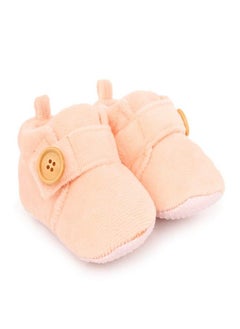 Buy Superminis Baby Girls And Baby Boys Velvet Soft Base Booties/Shoes With Wooden Button (6-12 Months, Peach) in UAE