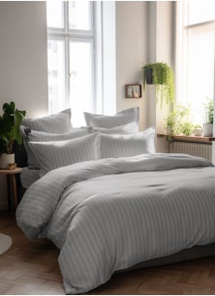 Buy Microfiber Hotel Comforter Sets, Fits 120 cm x 200 cm Size Bed, Duvet Filling Included, 5 Pcs Single Size, Hotel Stripe Pattern in Saudi Arabia