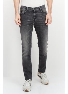 اشتري Men Regular Fit Dark Wash Stretchable Jeans, Dark Grey في الامارات