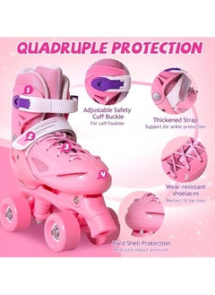 اشتري Roller Skates, Kids Roller Skates for Girls Boys Ages 3-12, 4 Sizes Adjustable, Full Hard Shell Protection, Toddler Skates for Beginners,  Birthday Gift for Indoor Outdoor في السعودية