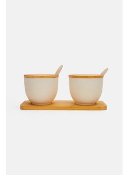 Buy 2 Pcs Bamboo Fibre Condiment Bowl With Spoon And Lid, White in UAE