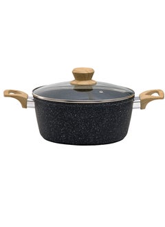 Buy Insiya 24cm Premium Granite/Marble Coated Casserole with Lid, Black, SV75 in UAE