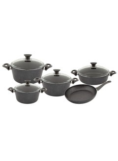 Buy Quantum Series 9 Pcs Granite Cookware Set Mettalic Grey Color Set Include Deep Pot 28Cm Deep Pot 24Cm Deep Pot 20Cm Low Pot 26Cm FryPan 26Cm in UAE