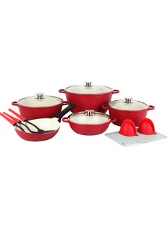 Buy Delcasa 16 Piece Non-Stick Ceramic Coated Cookware Set DC3436 Diecast Aluminum Body with 5-Layer Coating, CD Bottom, Bakelite Handles and Glass Lid in UAE