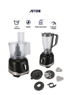 Buy FOOD PROCESSOR 8 in 1, 2.4L, 800 Watts (Blender/Chopper/Shredder/Slicer/Dough Maker), RO-07FPD-Black + Grey in Saudi Arabia