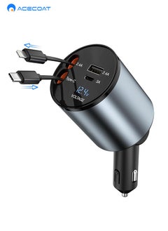 Buy Retractable Car Charger 60W(Max), 4 in 1 Type C Super Fast Car Charger Adapter with Two Retractable iPhone Charger Cables and Two Car Phone Charger Ports for iPhone 15/14/iPad,Samsung S24/S23,Google in Saudi Arabia