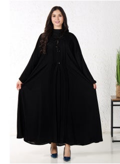 Buy Black abaya with pleats on the front and back in Saudi Arabia