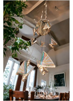 اشتري 8ps Golden Multi Color Acrylic Butterfly Pendant Light Fitting LED Pendant  Hanging Ceiling Light for Living Room, Dining room, Bedroom, Cafe, Lobby, Hallway, Staircase في السعودية