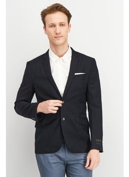 Buy Men Modern Fit Solid Formal Blazer, Navy Blue in UAE