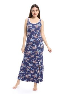 Buy Patterned Sleeves Long Nightgown with Side Slit - Mauve in Egypt