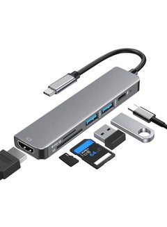 Buy 6 in 1 USB C Hub Docking Station USB Adaptor Laptop Docking Stations for Macbook Pro Type C Adapter Multiport Sd Card Reader 4k HDMI Grey in Saudi Arabia