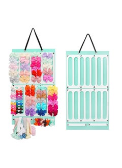 اشتري Hair Bow Organizer for Girls, 16-Ribbon Hair Clip Storage Hanger, Sturdy Wall Hanging Display for Baby Hair Accessories, Perfect for Girl's Room (Blue) في السعودية