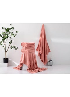 Buy Modern Towel, Made Of Coral Fleece Material, Lightweight Size 70 Cm X 140 Cm, Medium, Apricot in Saudi Arabia