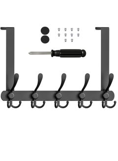 Buy Door Hooks, Over Door Hanger with 5 Triple Hooks, 40CM Stainless Steel Coat Hanger for Bathroom, Bedroom, Closet, Bags, Keys, Black in Saudi Arabia