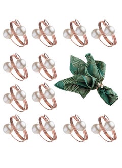 Buy Set of 12 Rose Gold Double-Pearl Design Buckles Napkin Rings in Saudi Arabia