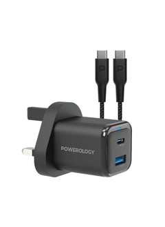 Buy Dual Port Super Compact Quick Charger with USB-C To USB-C Braided Cable / 33W PPS Protocol / 35W USB-C Output / 18W USB-A Output - Black in UAE