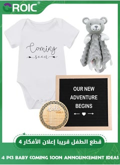 اشتري 4 Pcs Baby Coming Soon Announcement Ideas, Surprise Pregnancy Reveal To Family, Baby Shower Gender Reveal Gifts, Baby Gifts - Felt Letter Board, Wooden Sign, Baby Onesie, Security Blanket في الامارات