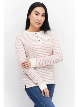 اشتري Women Crew Neck Knitted Sweater, White/Pink في الامارات