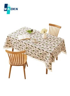 Buy Rustic Leaf Print Tablecloth, Polyester Top Protection, Rectangular Table Top Decoration, Tassel Table Cover (140X180 cm - 4 Seats) in Saudi Arabia
