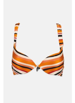 Buy Women Stripe Bikini Top, Orange and Black in Saudi Arabia