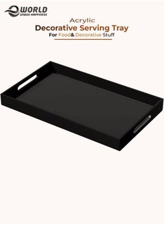 اشتري Black Food Serving Tray with Handles for Coffee, Tea and Snacks, Decoration for Dining Table and Bath Vanity Storage في الامارات