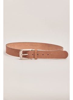 اشتري Genuine Leather Belt With Textured Effect and Single Prong Buckle For Men في مصر
