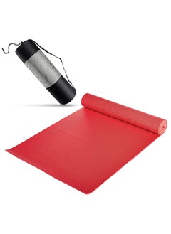 اشتري PVC Yoga Exercise Mat With Carrying Bag 6MM Thick x173cm Lx61cm W, Red في مصر