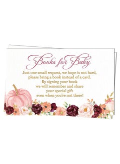 اشتري Pumpkin Baby Shower Bring A Book Request Cards Floral Autumn Fall Pumpkins Gold Pink Burgundy Flowers Little Library First Books (25 Count) في السعودية