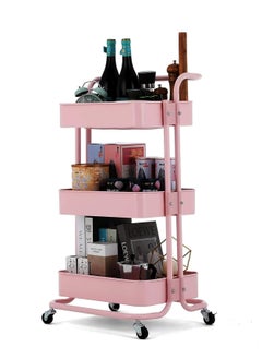 Buy 3 Tier Metal Rolling Utility Cart Organizer, Multipurpose Organizer Trolley with Casters for Kitchen, Bedroom, Bathroom, Office, Laundry Room and Garage (Pink) in UAE