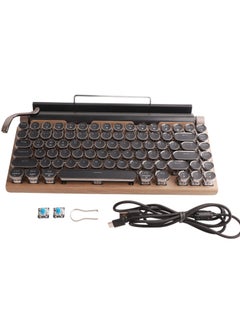 Buy Mechanical Keyboard, Typewriter Keyboard Wireless, Cute Round Punk Keycaps with Bluetooth USB, Gaming Keyboard with Backlit for Desktop/PC/Phone (Wood Grain Color) in UAE