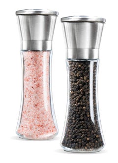 Buy Pack Of 2 Salt And Pepper Grinder Set Clear/Silver in UAE